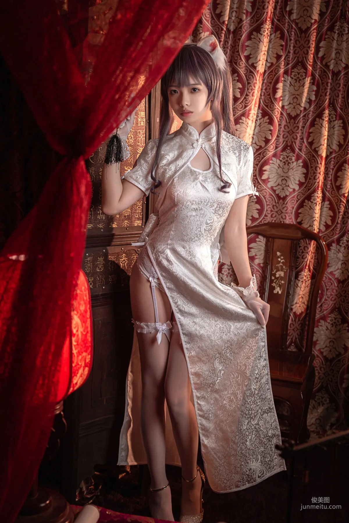 Wenmei: Qipao and White Stockings with Suspender Belt [COSPLAY] Photo Set photo 11