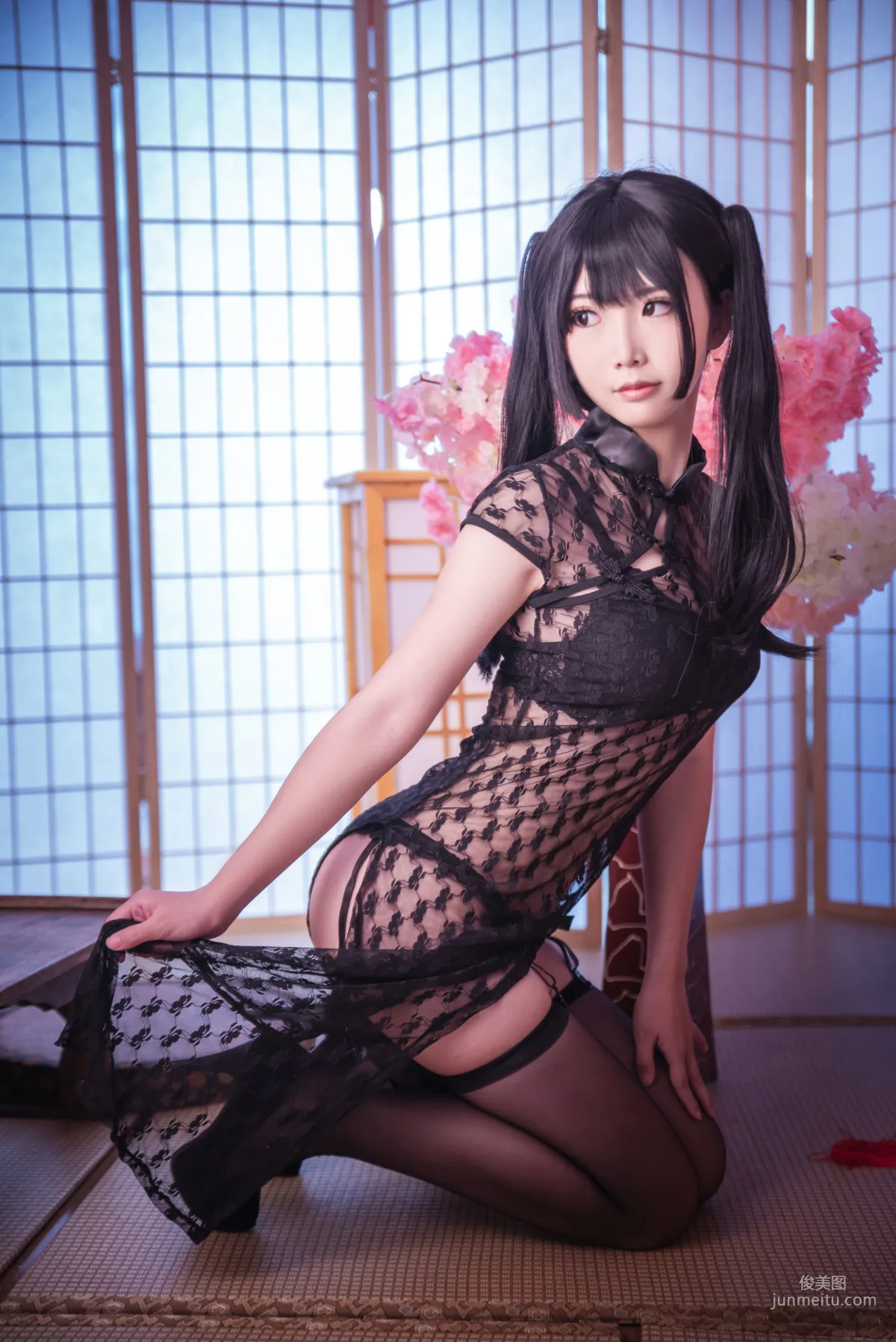 Mianbing Xianer, Black Stockings Sexy Cheongsam [Cosplay] Photo Set photo 11