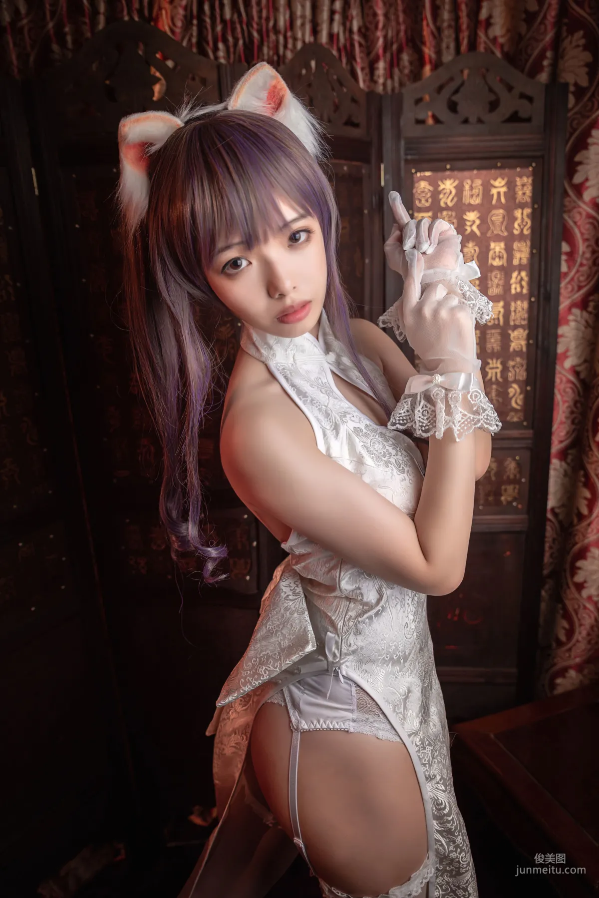 Wenmei: Qipao and White Stockings with Suspender Belt [COSPLAY] Photo Set photo 14