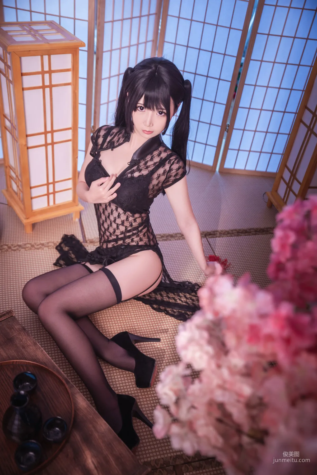 Mianbing Xianer, Black Stockings Sexy Cheongsam [Cosplay] Photo Set photo 17