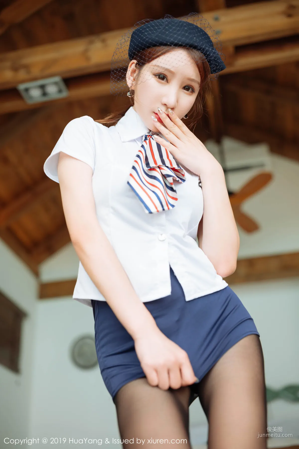 Zhou Yuxi Sandy Role Play Flight Attendant Uniform Lingerie [HuaYang] Vol.186 Photo Set photo 11