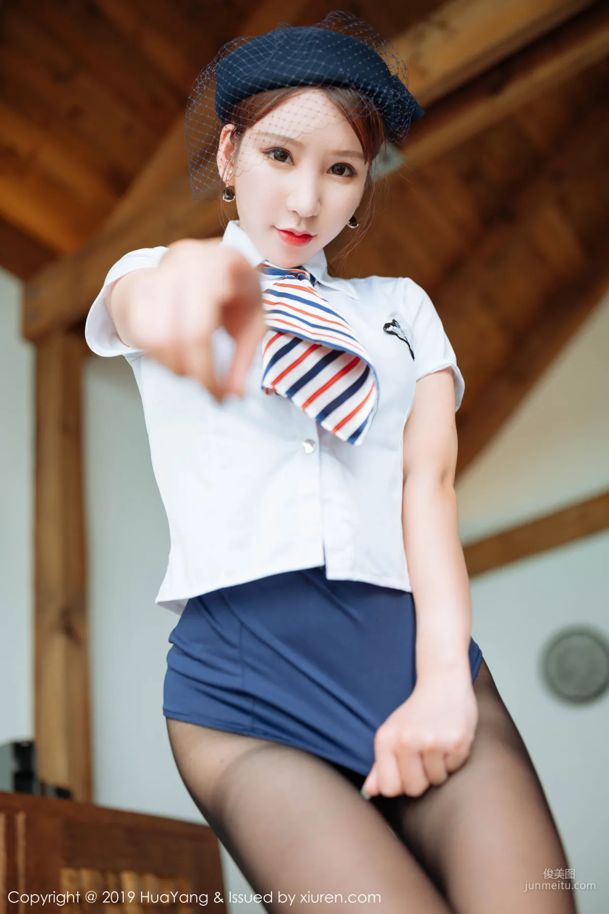 Zhou Yuxi Sandy Role Play Flight Attendant Uniform Lingerie [HuaYang] Vol.186 Photo Set photo 24