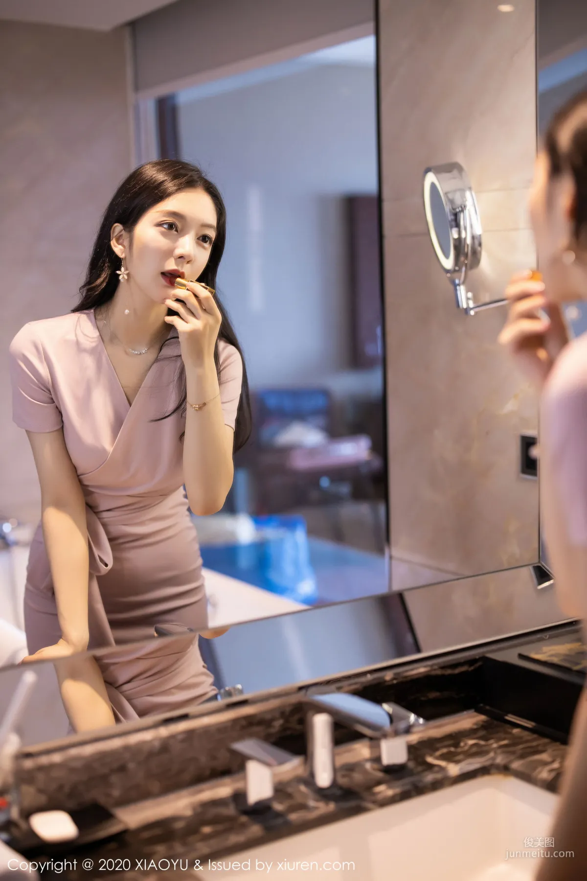 Angela Xiao Reba, Rose Gold Slip Dress and Stockings Temptation [XIAOYU] Vol.256 Photo Set photo 7