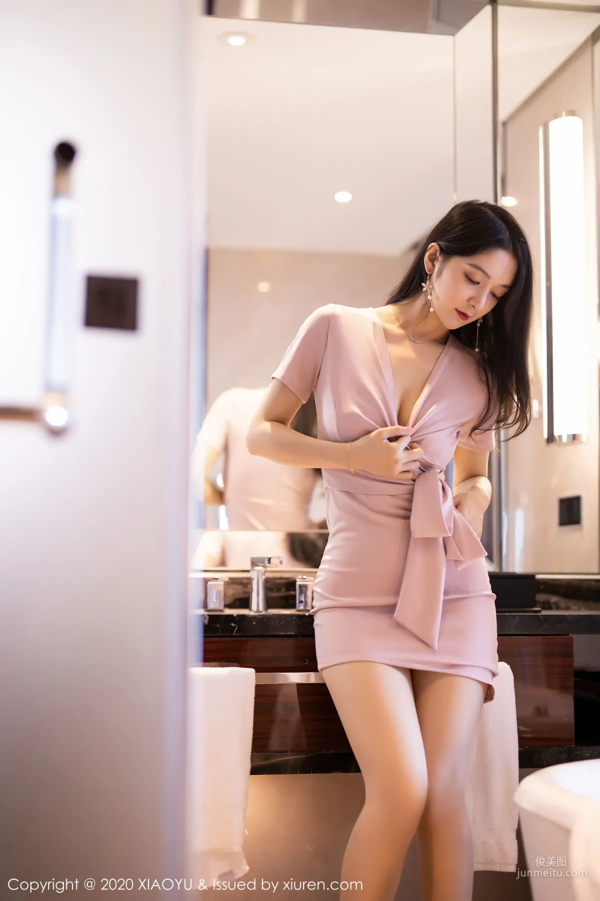 Angela Xiao Reba, Rose Gold Slip Dress and Stockings Temptation [XIAOYU] Vol.256 Photo Set photo 5