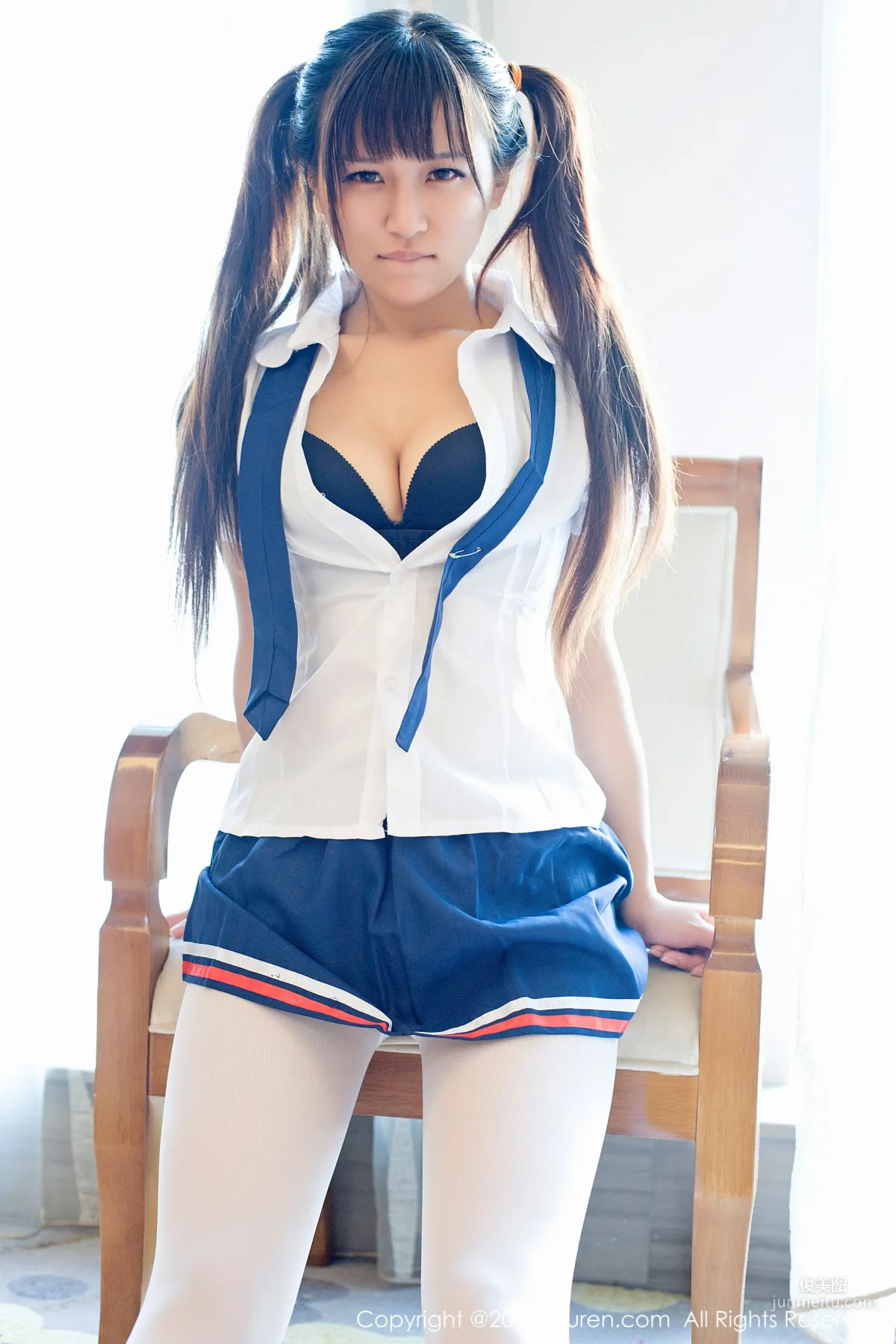 v Xixixixien v (Li Jiatong), Japanese Style Short Skirt, Kawaii Lingerie, School Uniform White Stockings [XiuRen] No.672 Photo Set photo 55