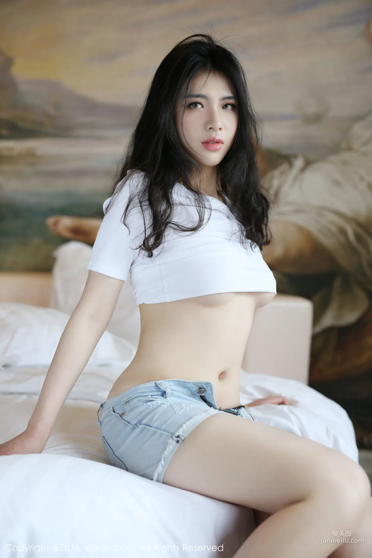 Shu Linpei, Denim Hot Pants, White Stockings Temptation [XiuRen] No.516 Photo Set photo 8