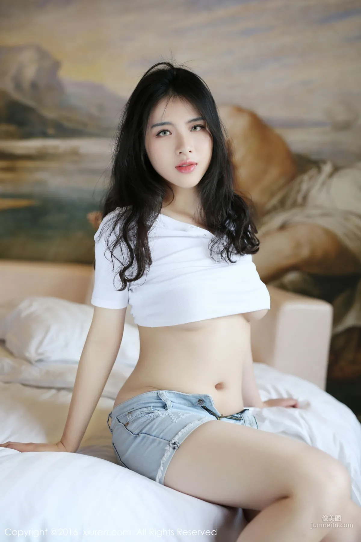 Shu Linpei, Denim Hot Pants, White Stockings Temptation [XiuRen] No.516 Photo Set photo 9