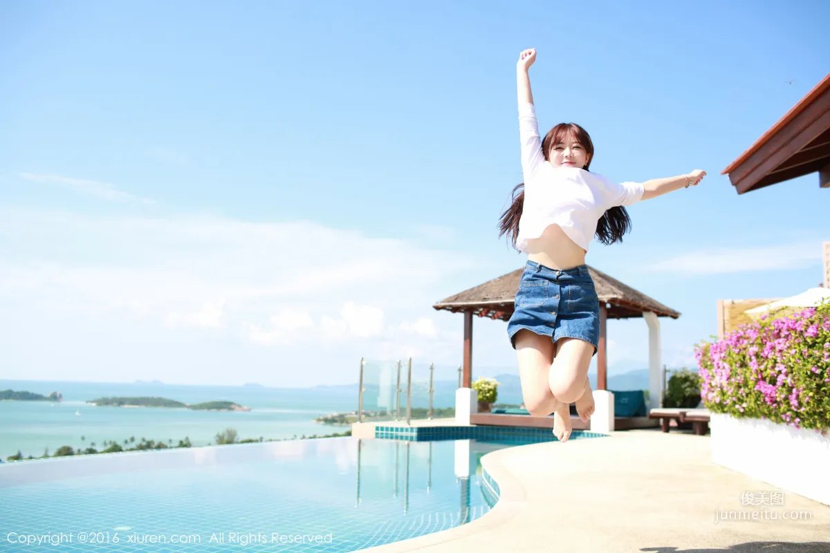 Liu Feier Faye 《Watermelon + Denim Ultra Short Skirt + Knit Lingerie》 [XiuRen] No.490 Photo Set photo 7