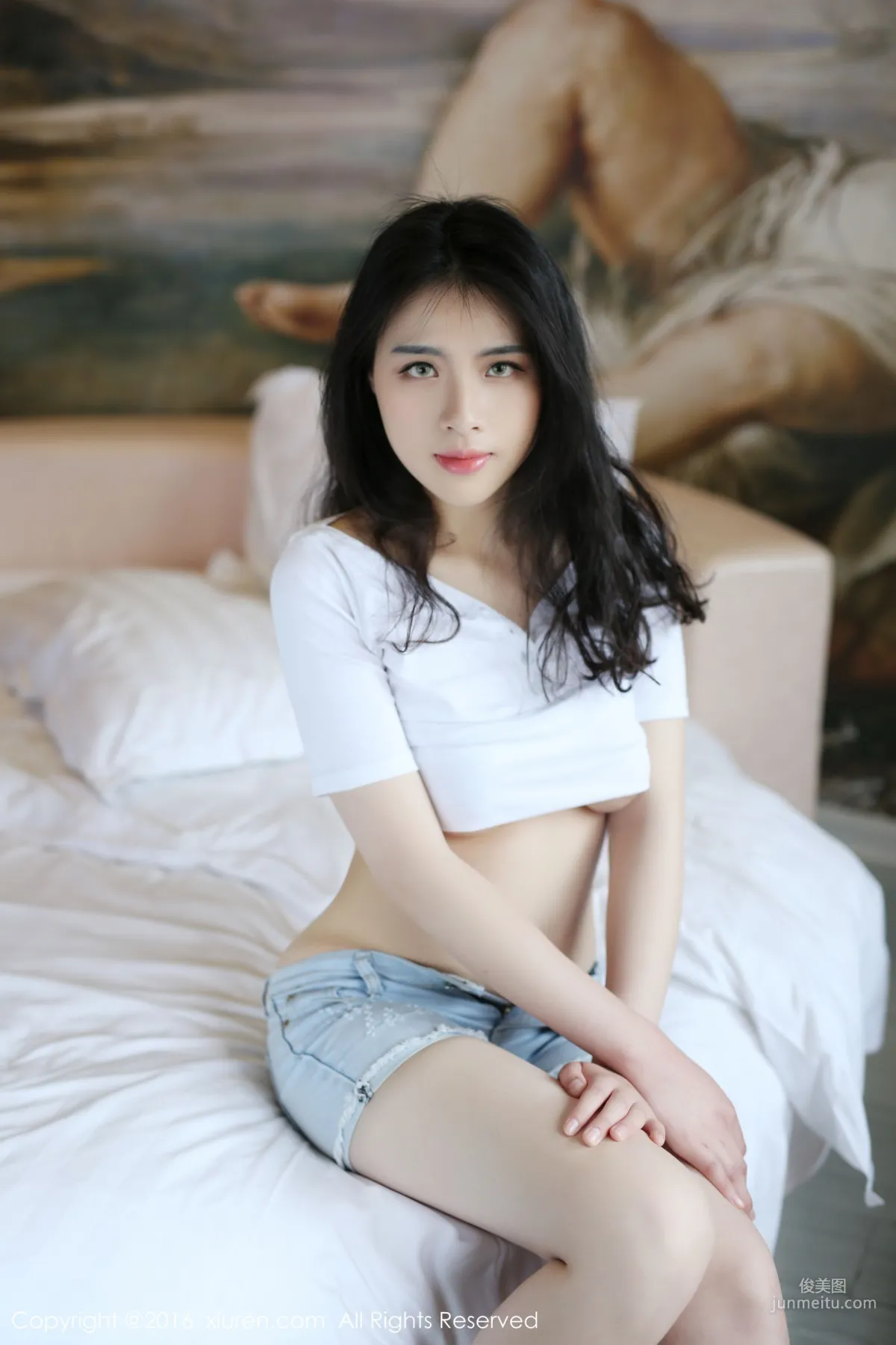 Shu Linpei, Denim Hot Pants, White Stockings Temptation [XiuRen] No.516 Photo Set photo 12