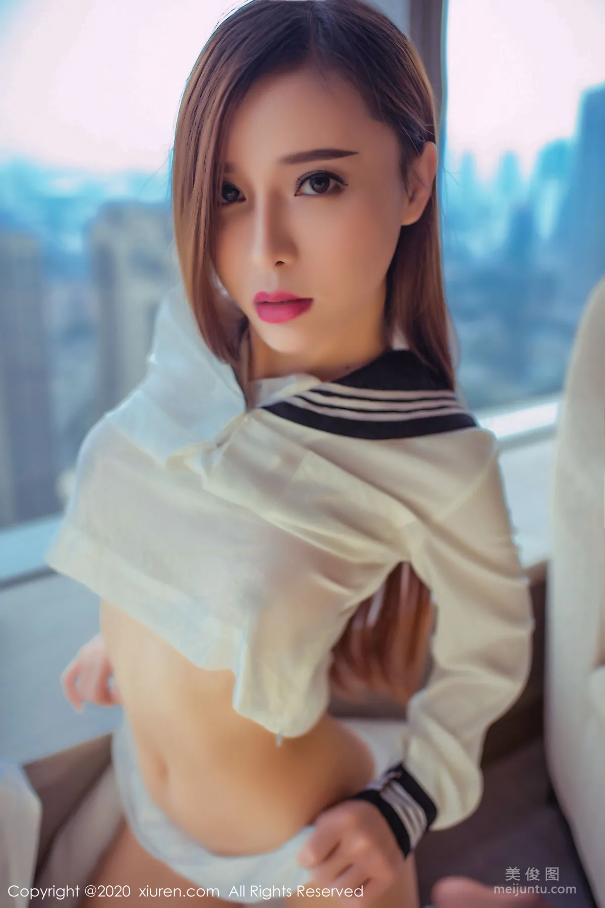 [秀人XIUREN] No.2101 艾小青 《粉紅紗裙+透明JK服+透明開胸紗衣》 寫真集 53