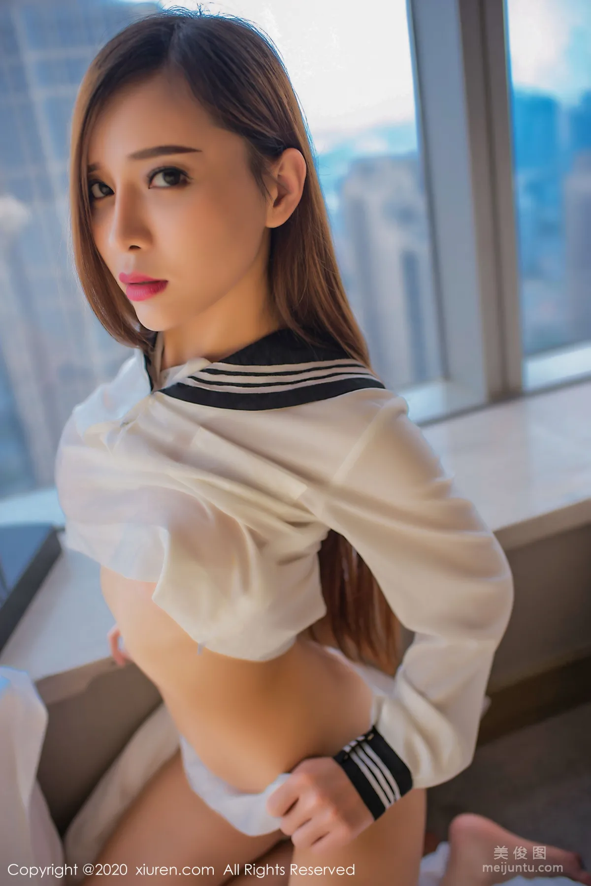 [秀人XIUREN] No.2101 艾小青 《粉紅紗裙+透明JK服+透明開胸紗衣》 寫真集 54