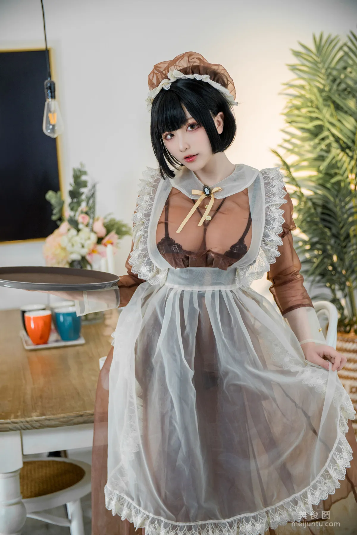 Coser Qisikuai wii Brown Transparent Dress Maid Photo Set photo 4