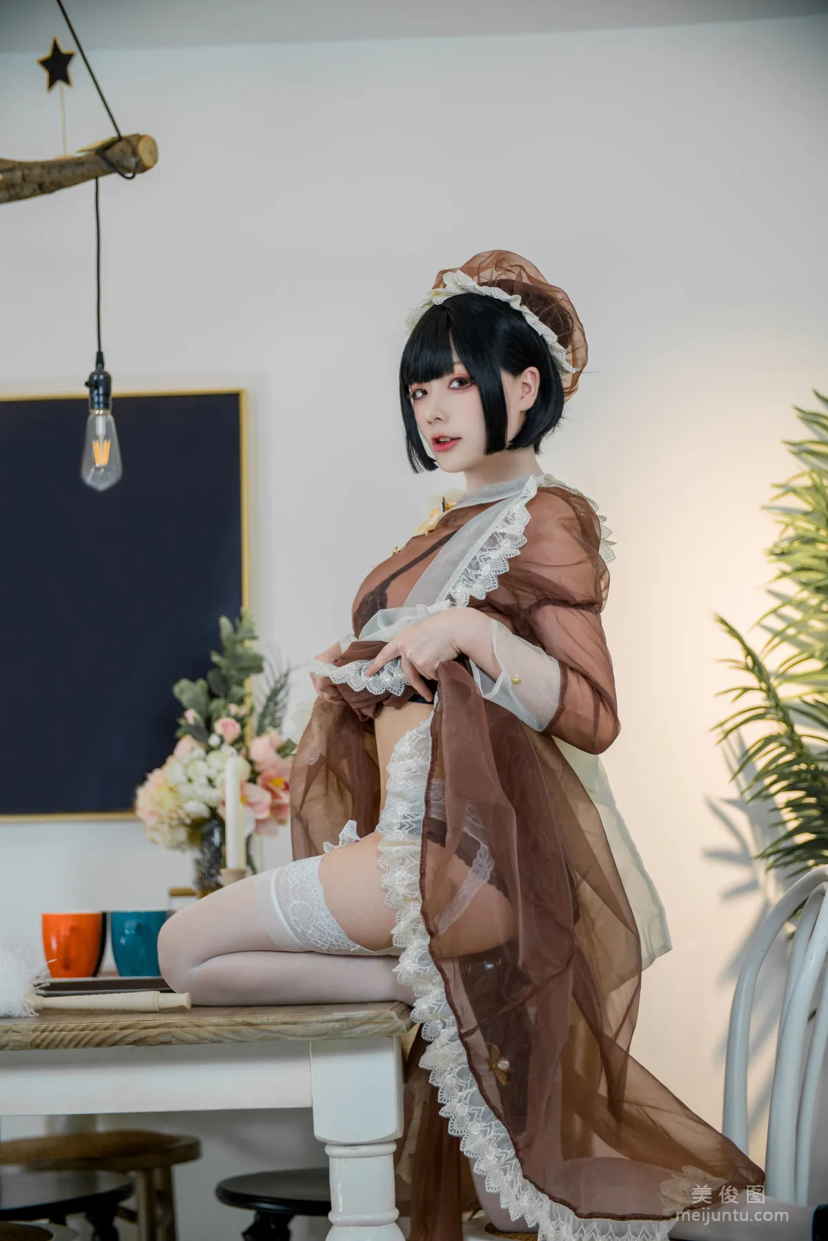 Coser Qisikuai wii Brown Transparent Dress Maid Photo Set photo 14