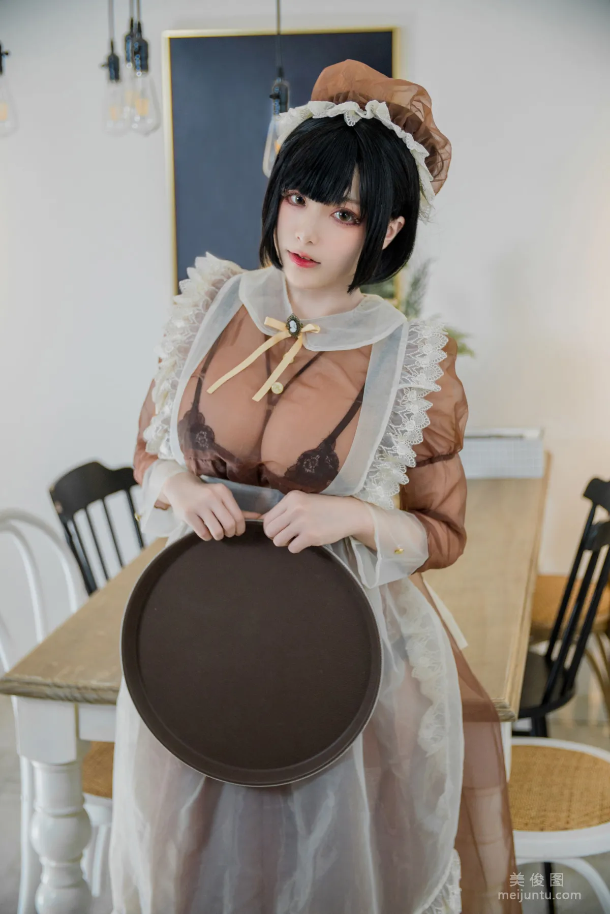 Coser Qisikuai wii Brown Transparent Dress Maid Photo Set photo 5