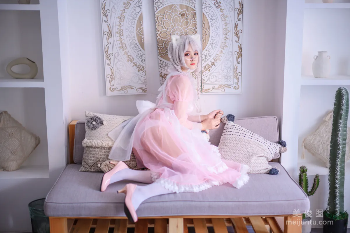 Coser Beauty Akisoso Qiu Chuchu, Pink Transparent Maid Photo Set photo 7
