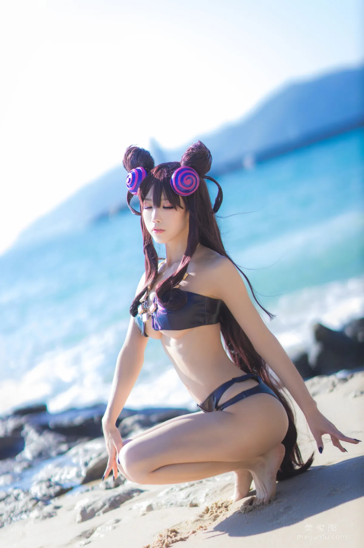 [COS] Anime Blogger Shui Miao aqua Purple Style Swimsuit Ver Photo Set photo 17