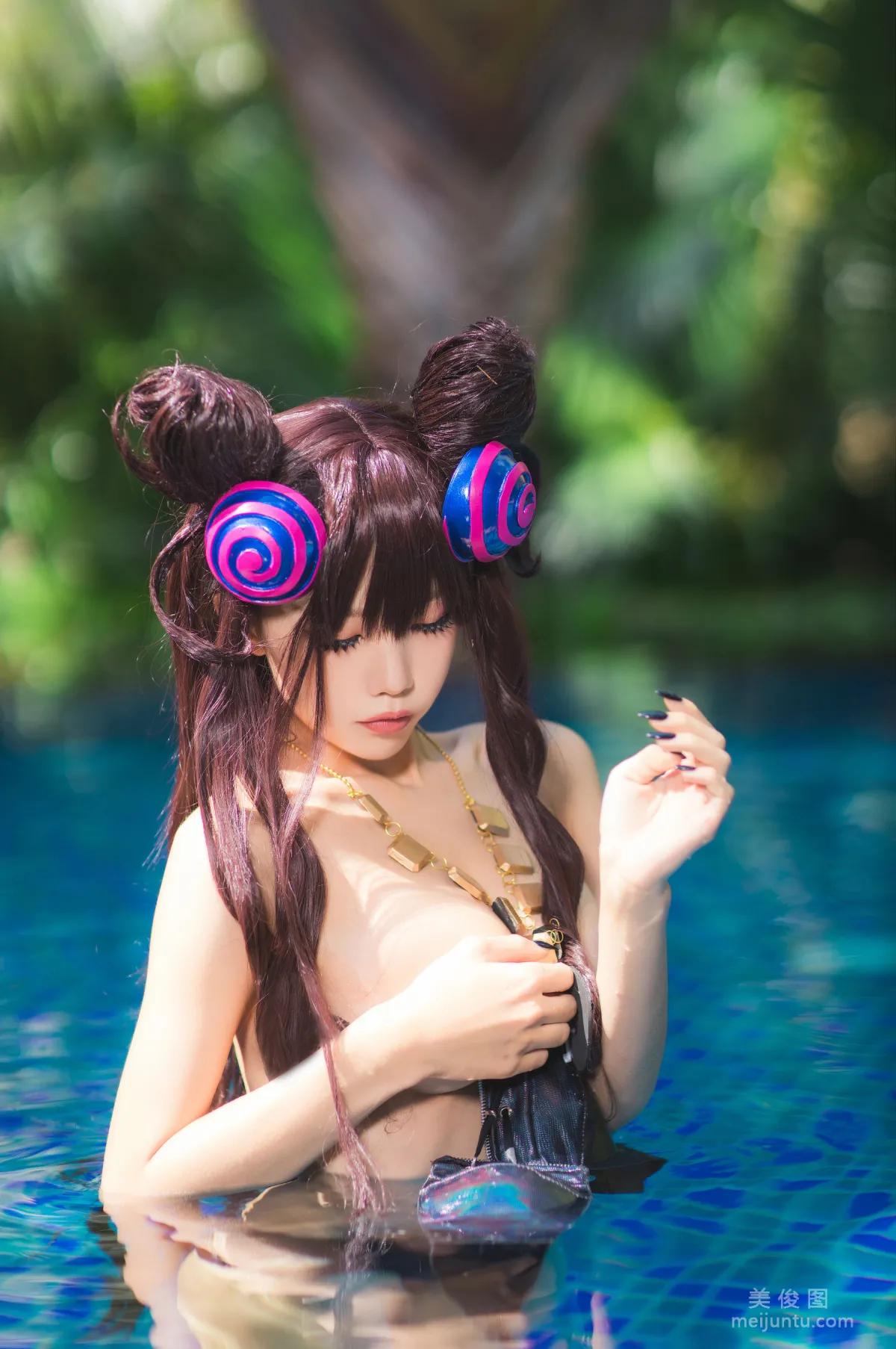 [COS] Anime Blogger Shui Miao aqua Purple Style Swimsuit Ver Photo Set photo 34