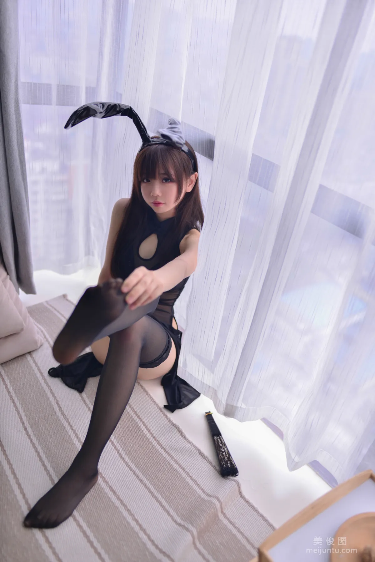[Cosplay] Cos Girl Xue Qi - Black Sheer Qipao Bunny Ears photo 18