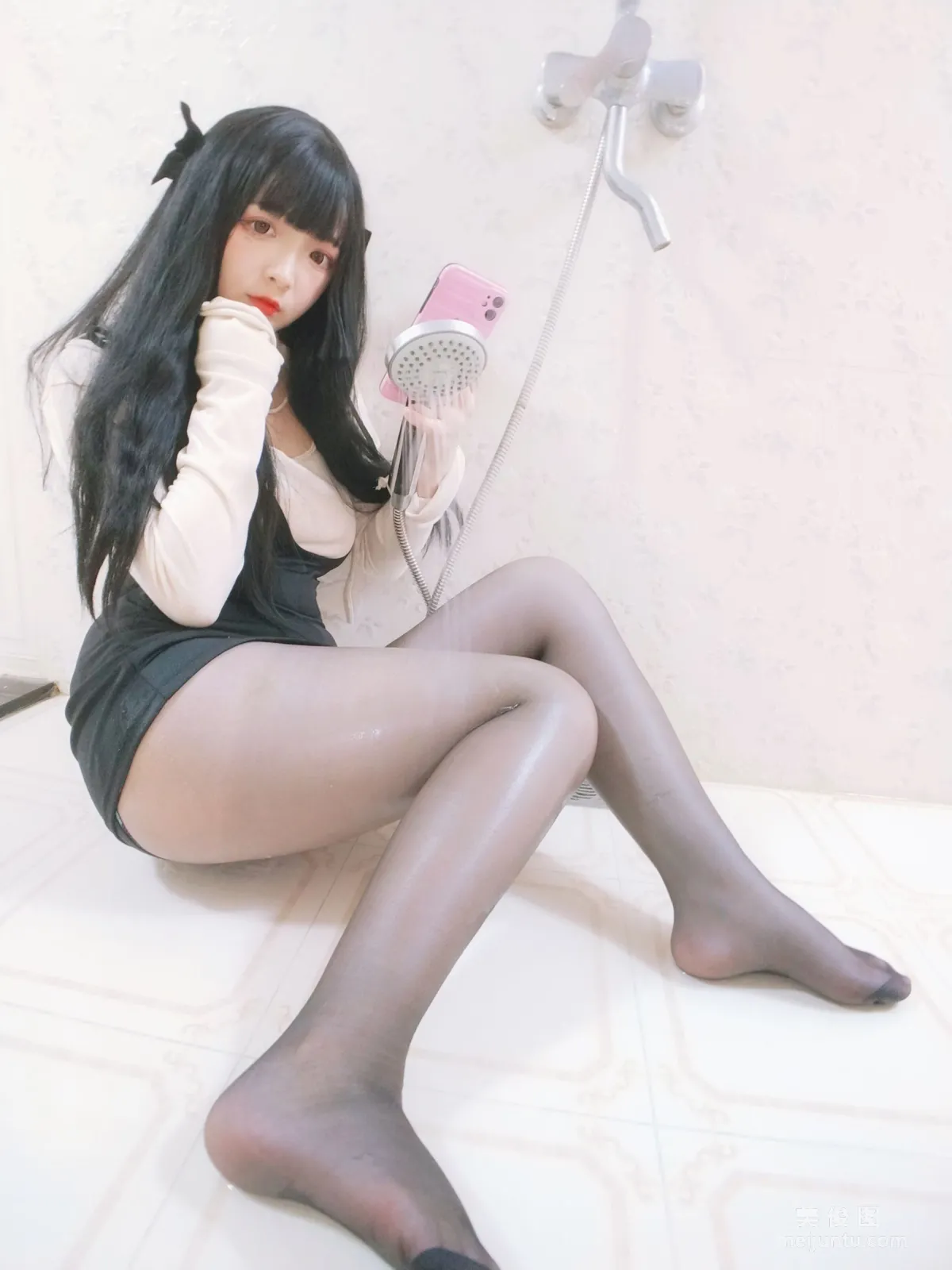 [Cosplay] 2D Beauty Guchuan kagura - Bathroom Wet Body Black Stockings photo 38
