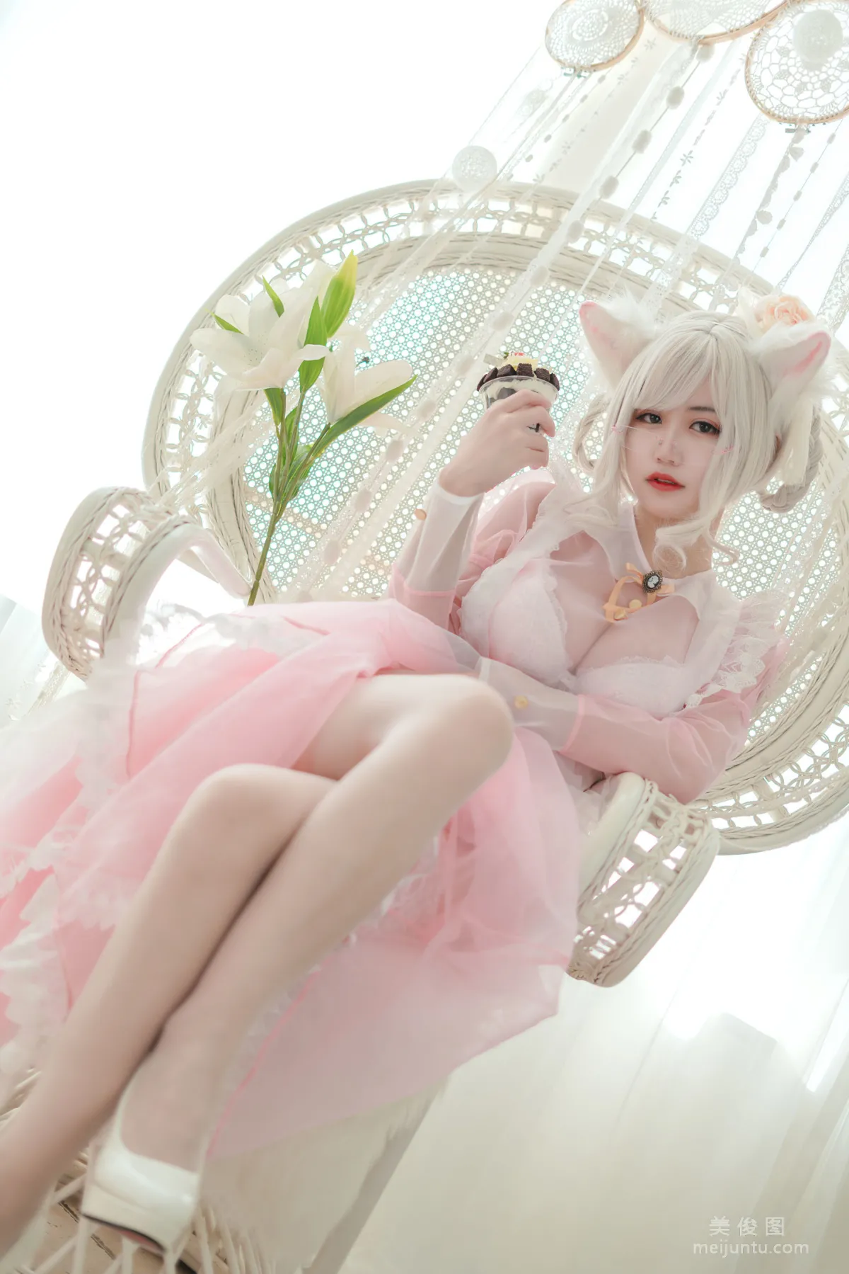 [Web Idols COSER] Xiaocang Qiandai w - Transparent Pink Maid Photo Set photo 15