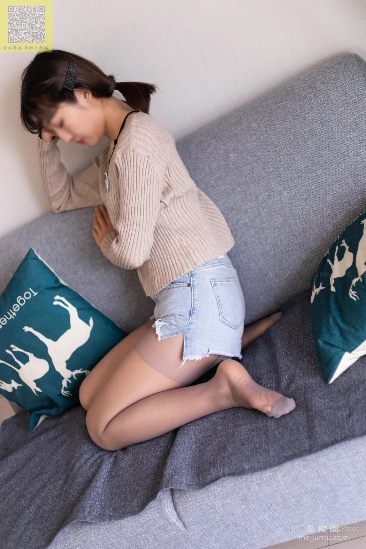 [LSS] NO.091 Xiao Xue, Reinforced Toe Gray Stockings Photo Set photo 41