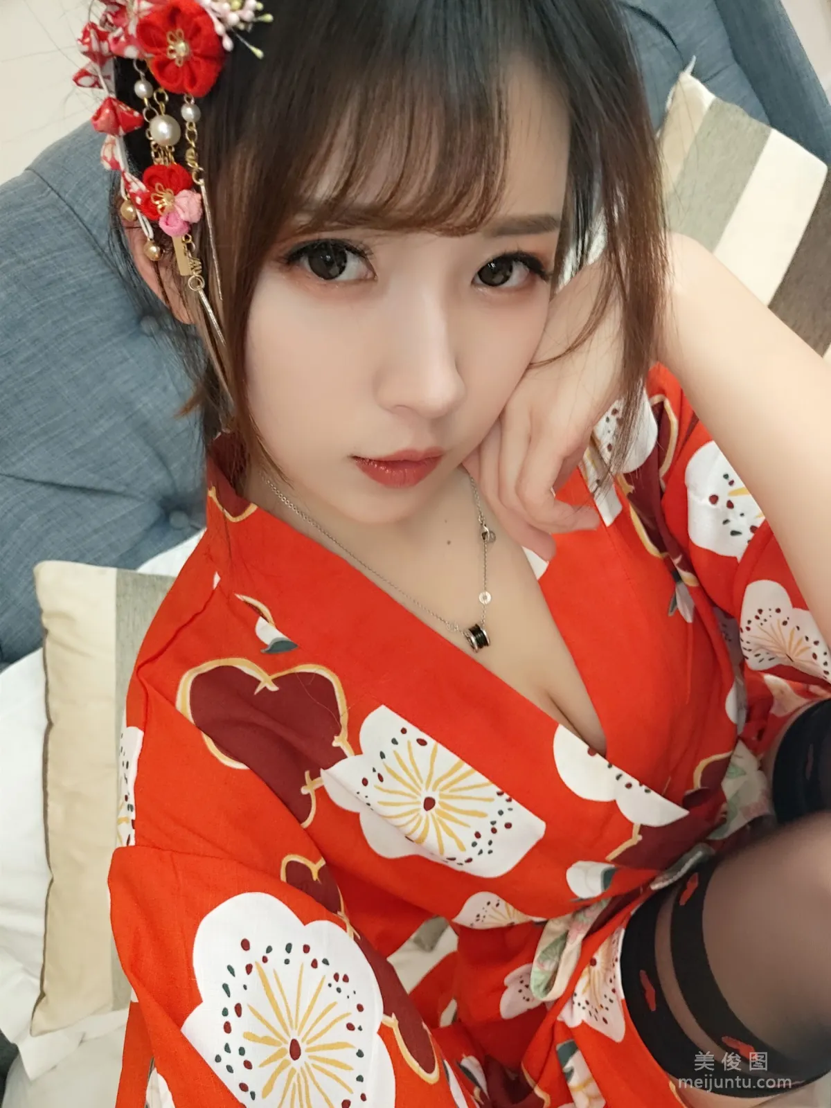 [Cosplay] Xiaonv Wulu Na - Kimono Peach Heart Black Stockings photo 39