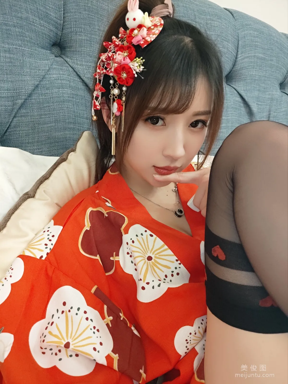 [Cosplay] Xiaonv Wulu Na - Kimono Peach Heart Black Stockings photo 37