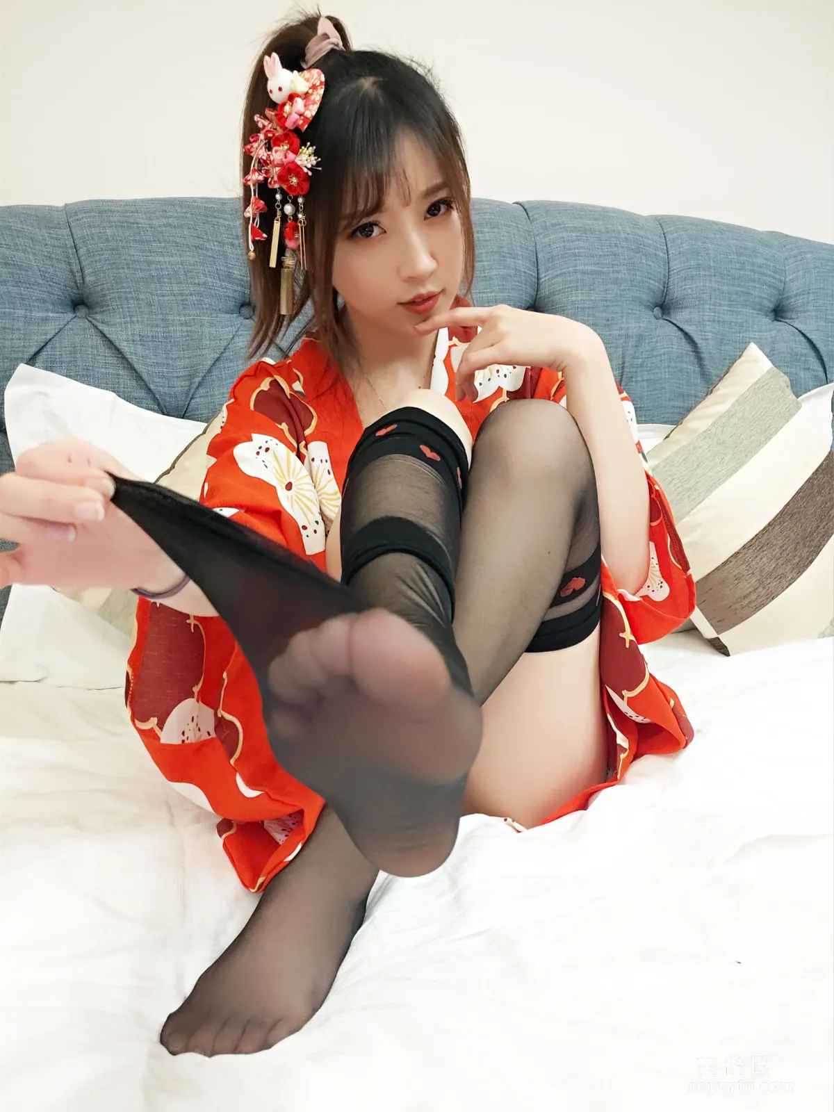 [Cosplay] Xiaonv Wulu Na - Kimono Peach Heart Black Stockings photo 23