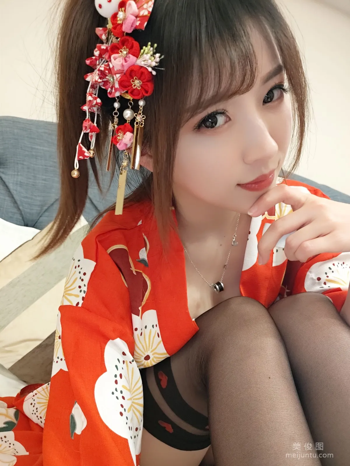 [Cosplay] Xiaonv Wulu Na - Kimono Peach Heart Black Stockings photo 40