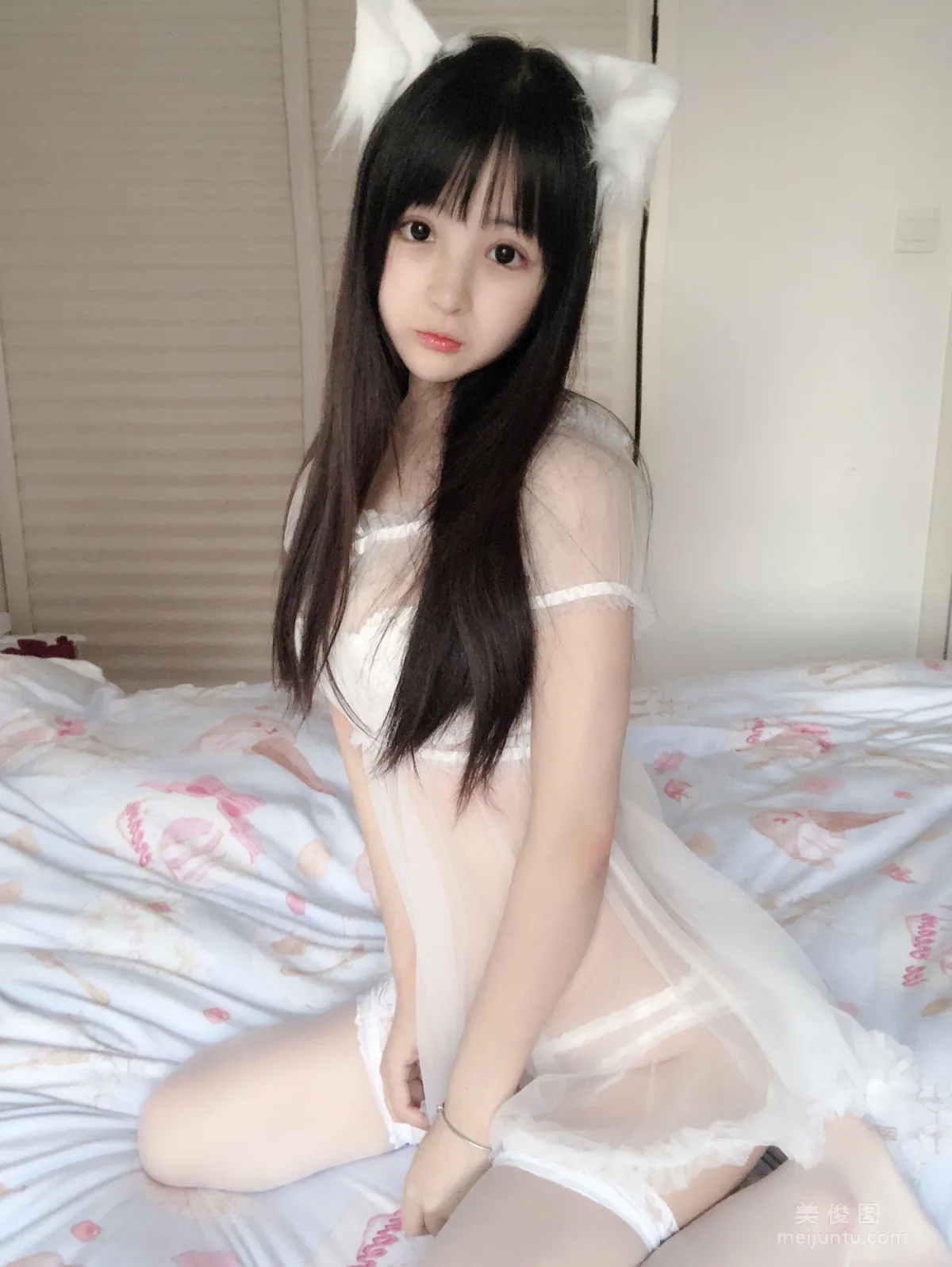 [Cosplay] 桜井宁宁 - 小白猫 蕾丝内衣 写真套图31