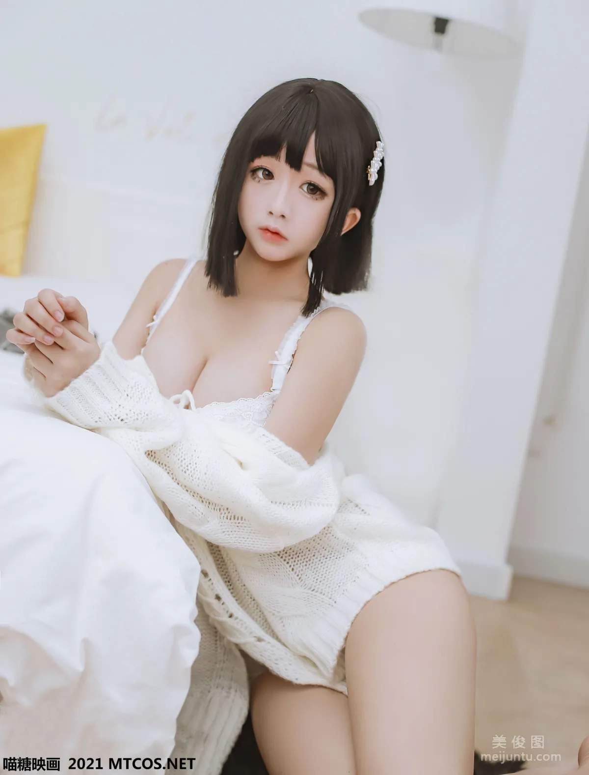 [喵糖映畫] VOL.457 妹妹的白色毛衣 寫真套圖 1