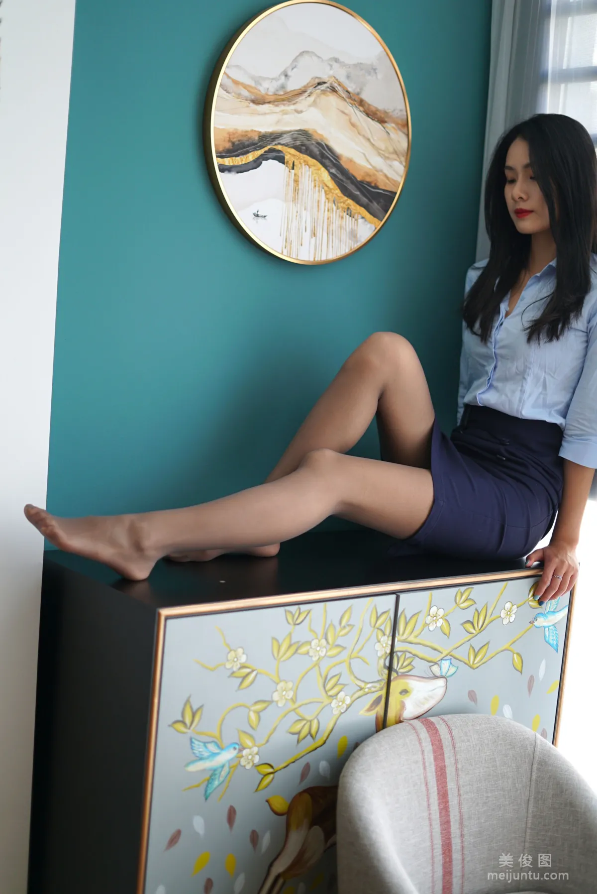 [Yiwen Yinghua] YW009 Meng Meng 'Blue Professional Outfit' Photo Set photo 89