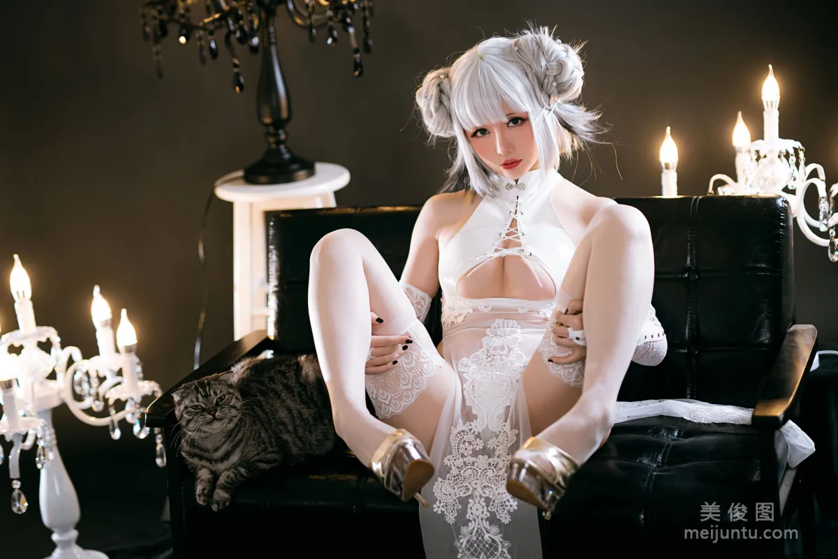 [Cosplay Benefits] Xingzhi Chichi, White Doggy Cheongsam photo 25