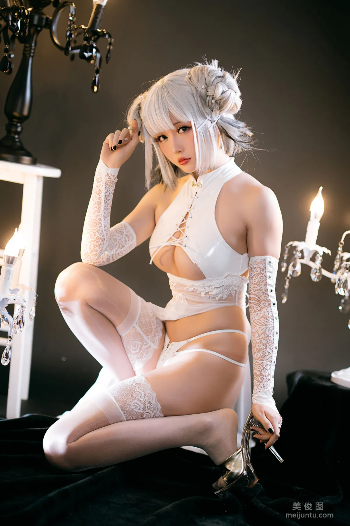 [Cosplay Benefits] Xingzhi Chichi, White Doggy Cheongsam photo 15