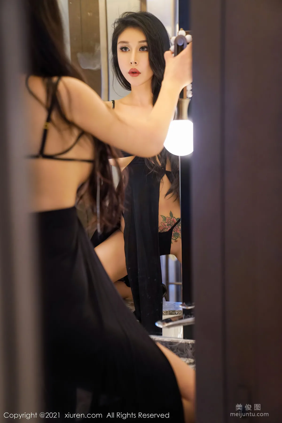 [XiuRen] No.3753 Tian Bingbing - Thin and Charming Black Stockings Slip Dress photo 17