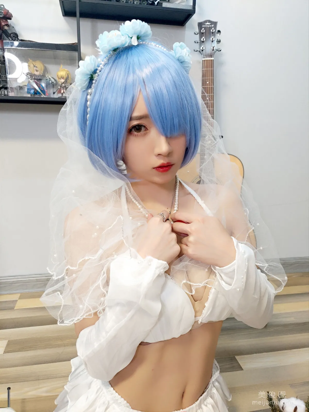 [Cosplay] Web Idols Douyu Streamer Xiaonv Wulu Na - Rem Wedding Dress photo 18