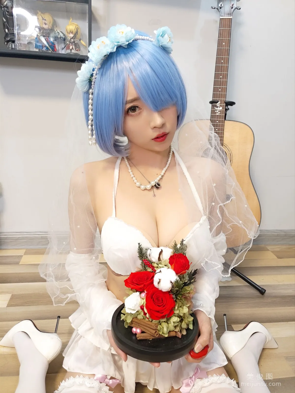 [Cosplay] Web Idols Douyu Streamer Xiaonv Wulu Na - Rem Wedding Dress photo 26