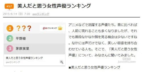 2015年《美人聲優排行榜》