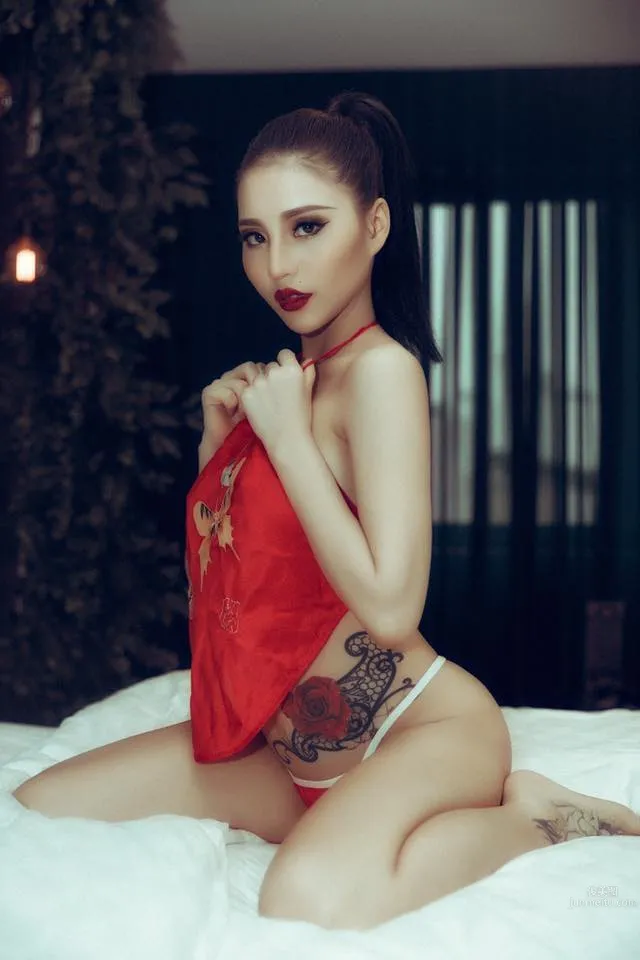 Vietnamese Model Đang Trang Hot Red Bustier Photos photo 9
