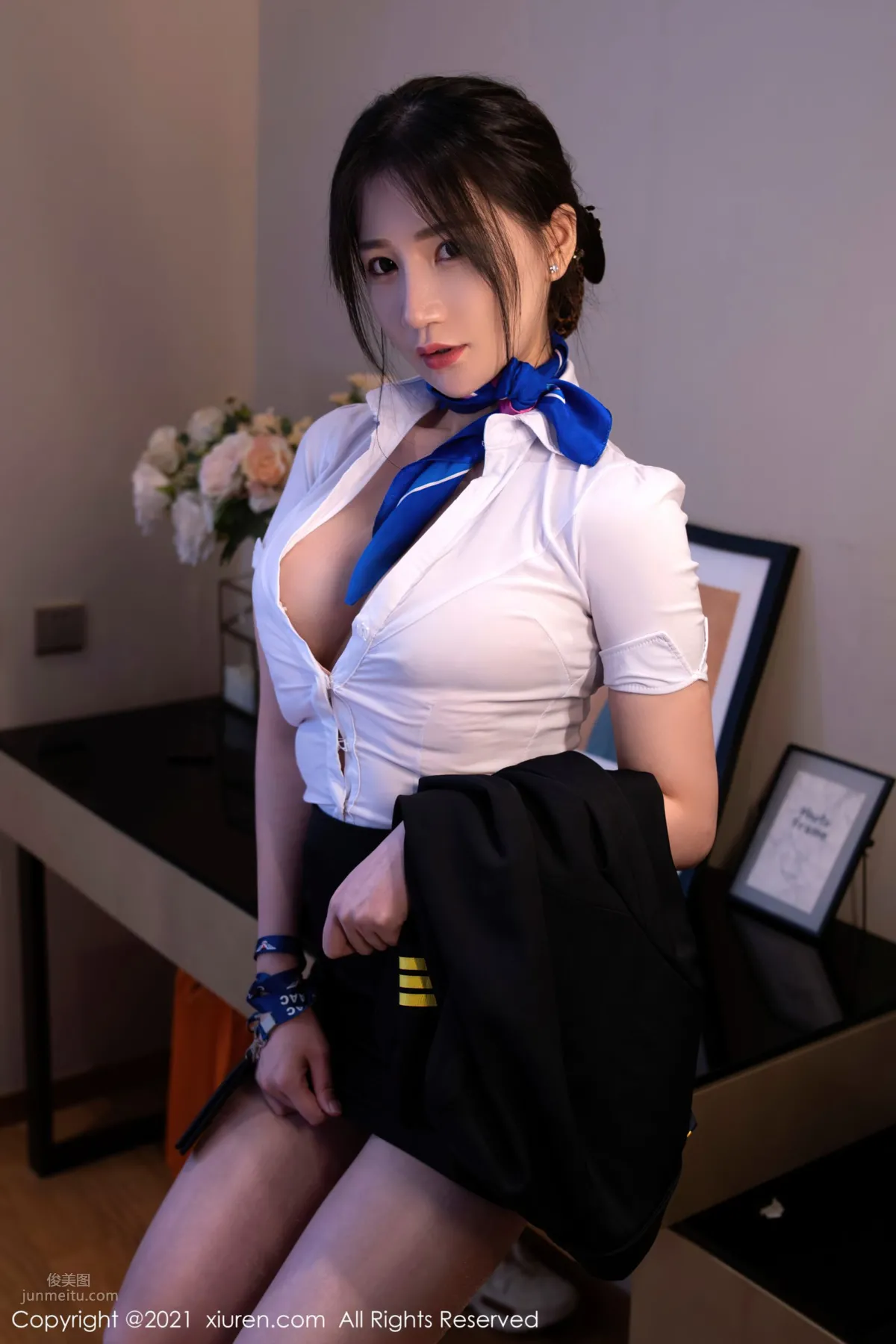 Flight Attendant Girl Gu Qiaonan, Uniform Captain Long Hair Flowing photo 20