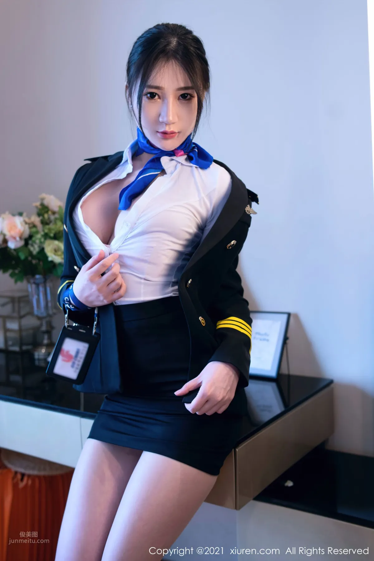 Flight Attendant Girl Gu Qiaonan, Uniform Captain Long Hair Flowing photo 21