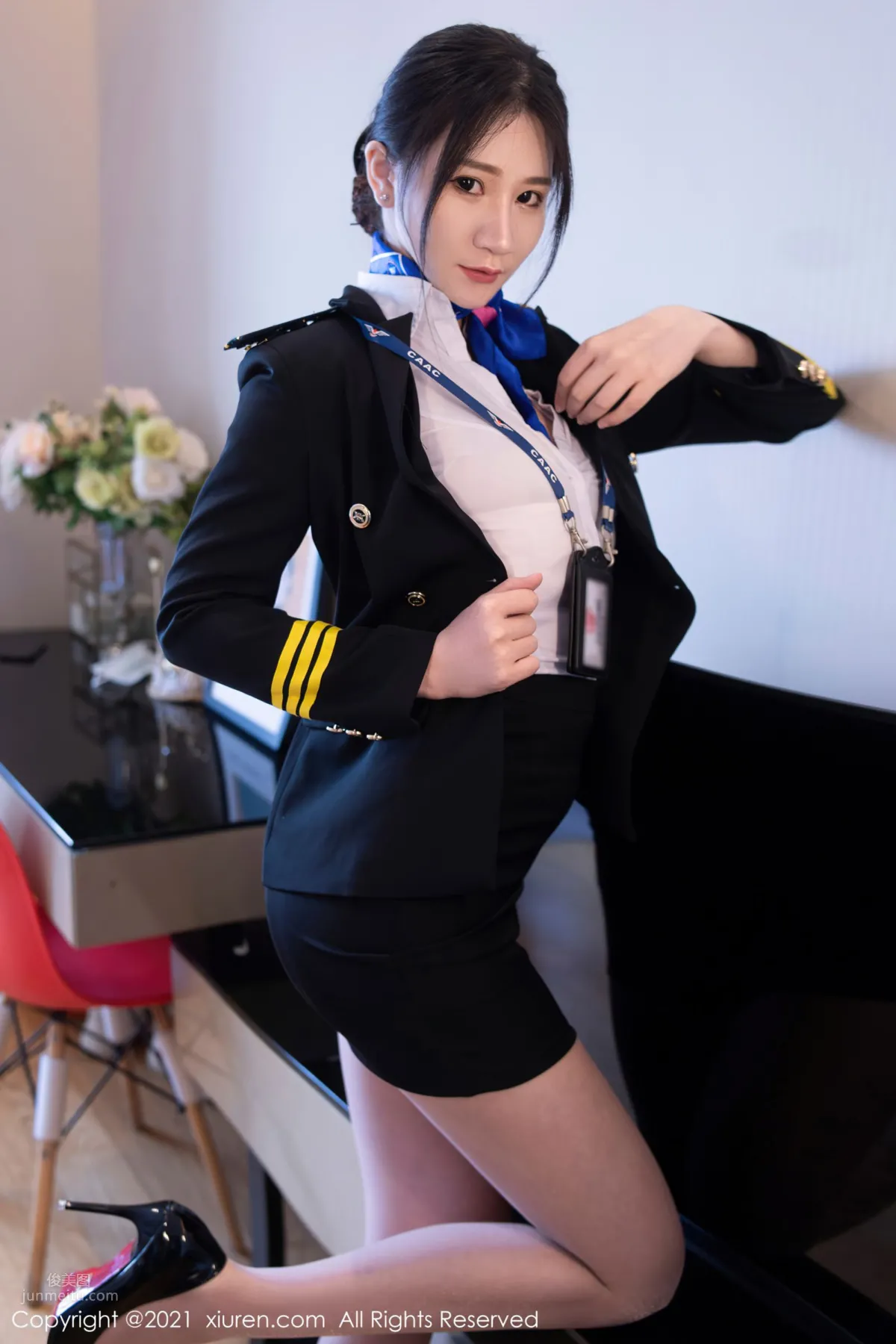 Flight Attendant Girl Gu Qiaonan, Uniform Captain Long Hair Flowing photo 16