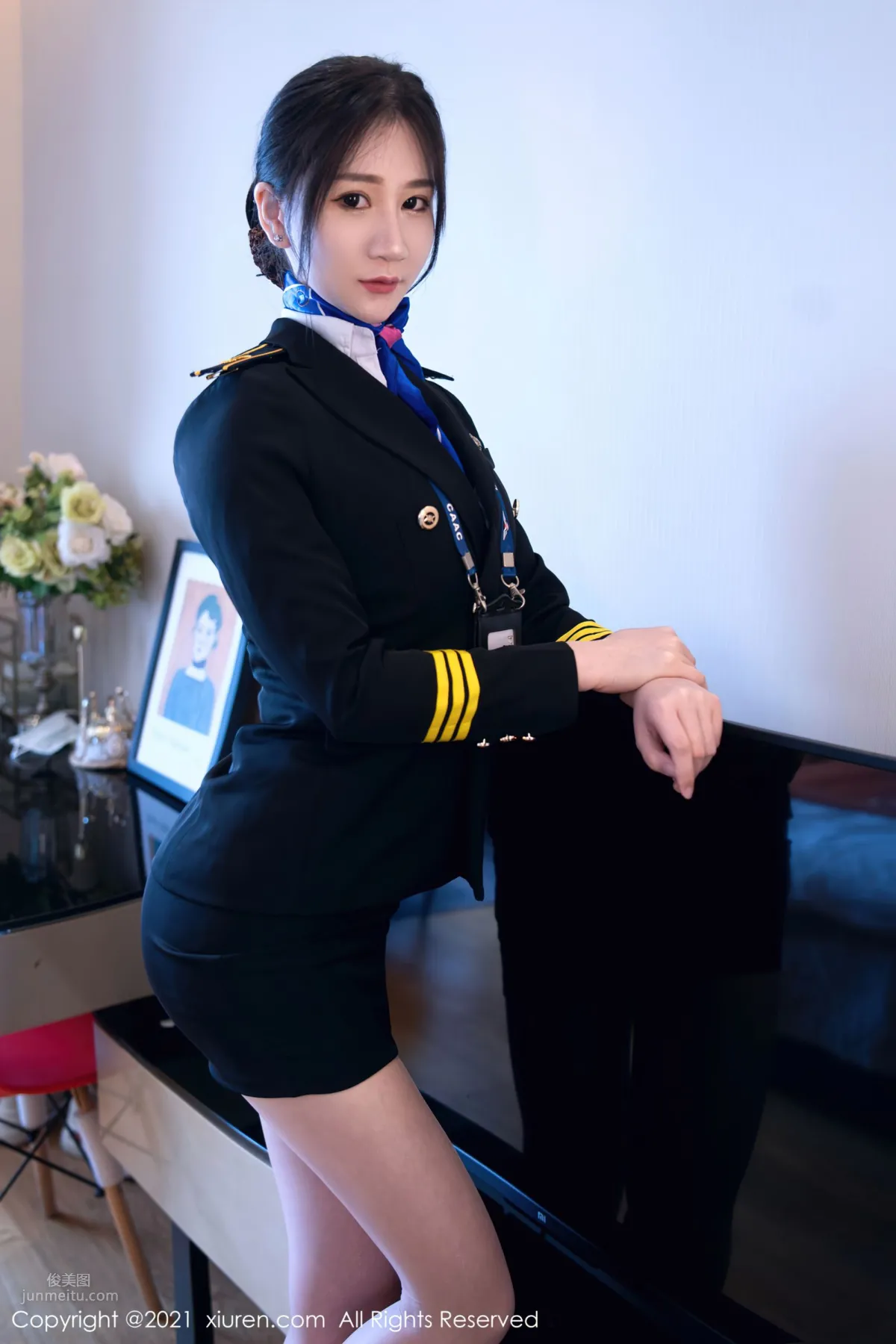 Flight Attendant Girl Gu Qiaonan, Uniform Captain Long Hair Flowing photo 13