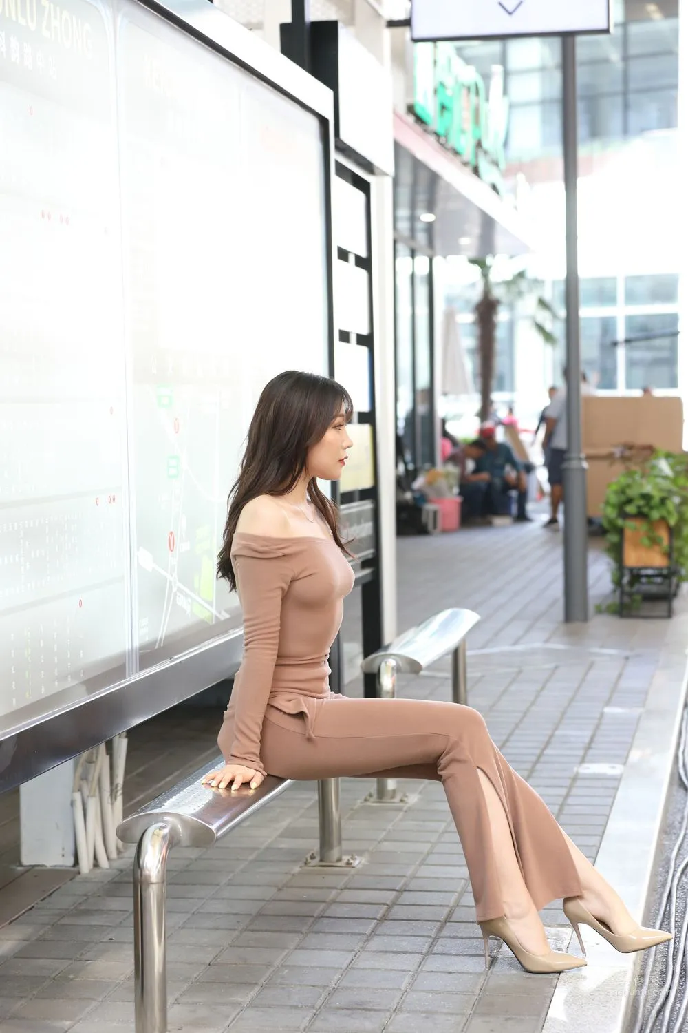 City Beauty Zhizhi Booty, Off-Shoulder Sexy Tight Slit Pants photo 76