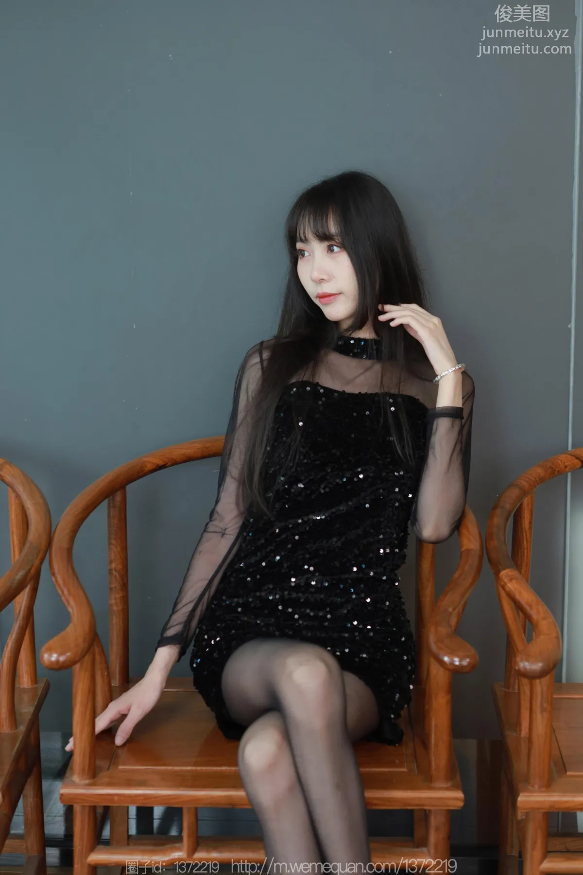 [IESS] 2023.04.12 Silk Enjoyer 1419 Tuan Tuan, Sequin Black Stockings Dress [83P] photo 3