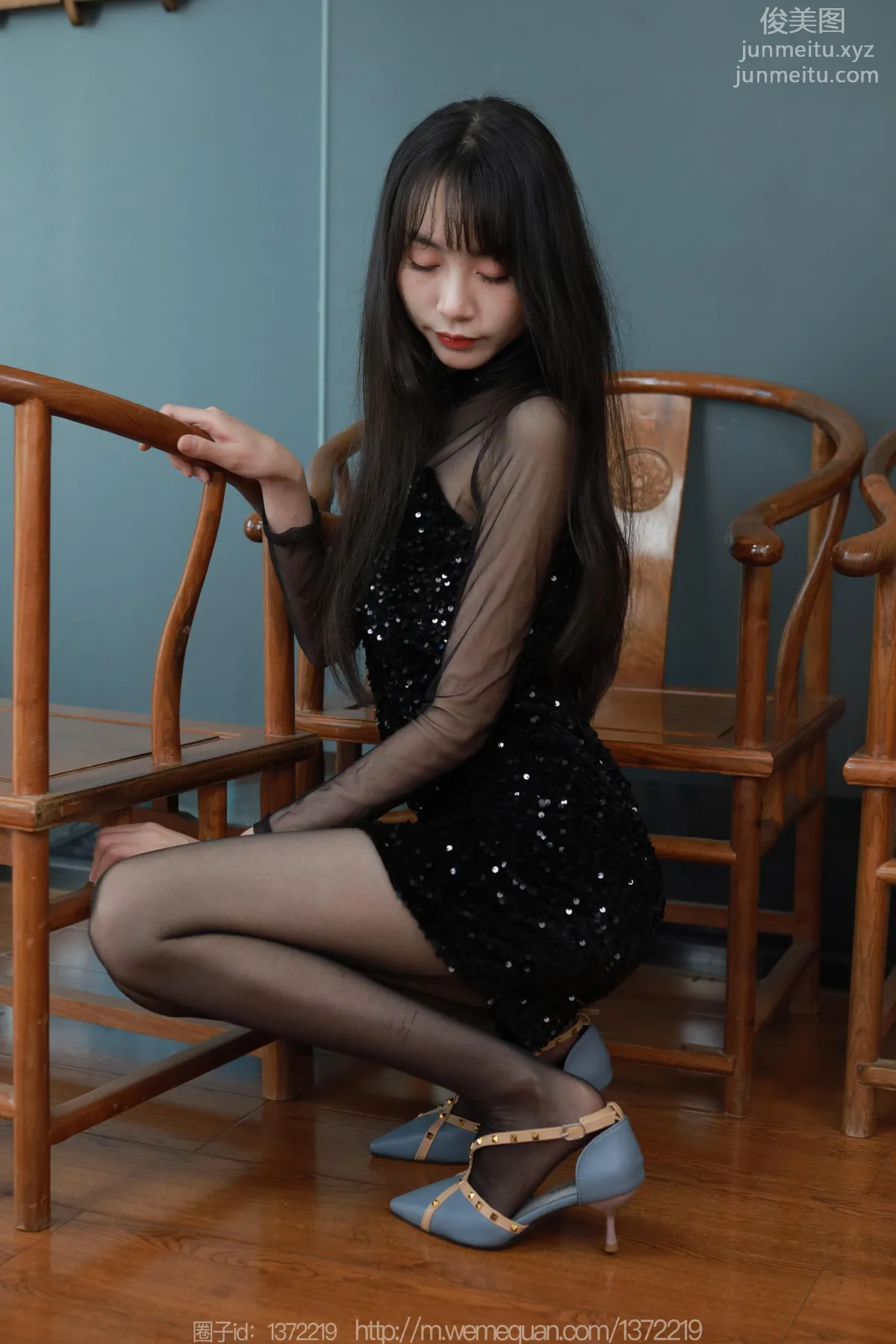 [IESS] 2023.04.12 Silk Enjoyer 1419 Tuan Tuan, Sequin Black Stockings Dress [83P] photo 28