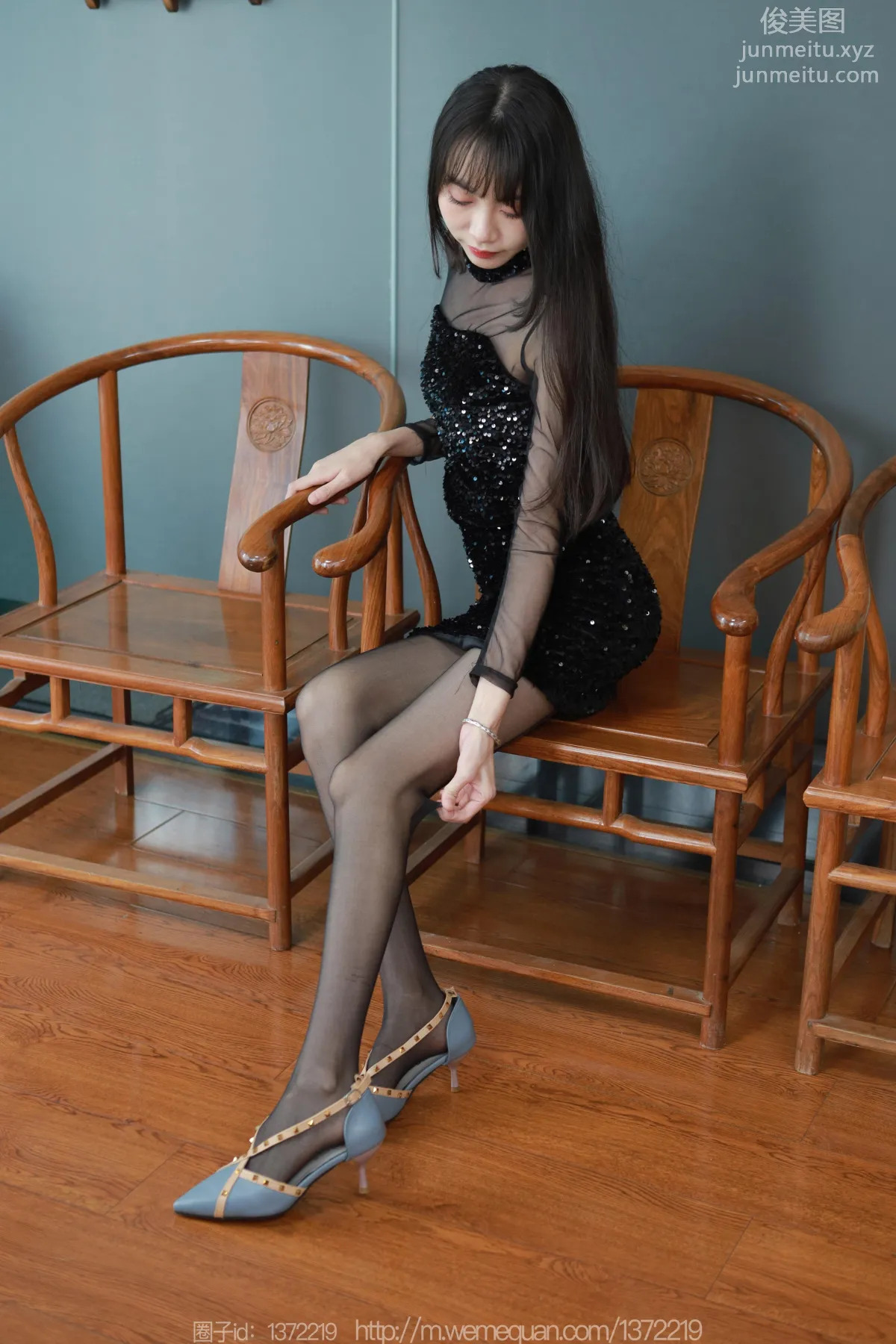[IESS] 2023.04.12 Silk Enjoyer 1419 Tuan Tuan, Sequin Black Stockings Dress [83P] photo 32
