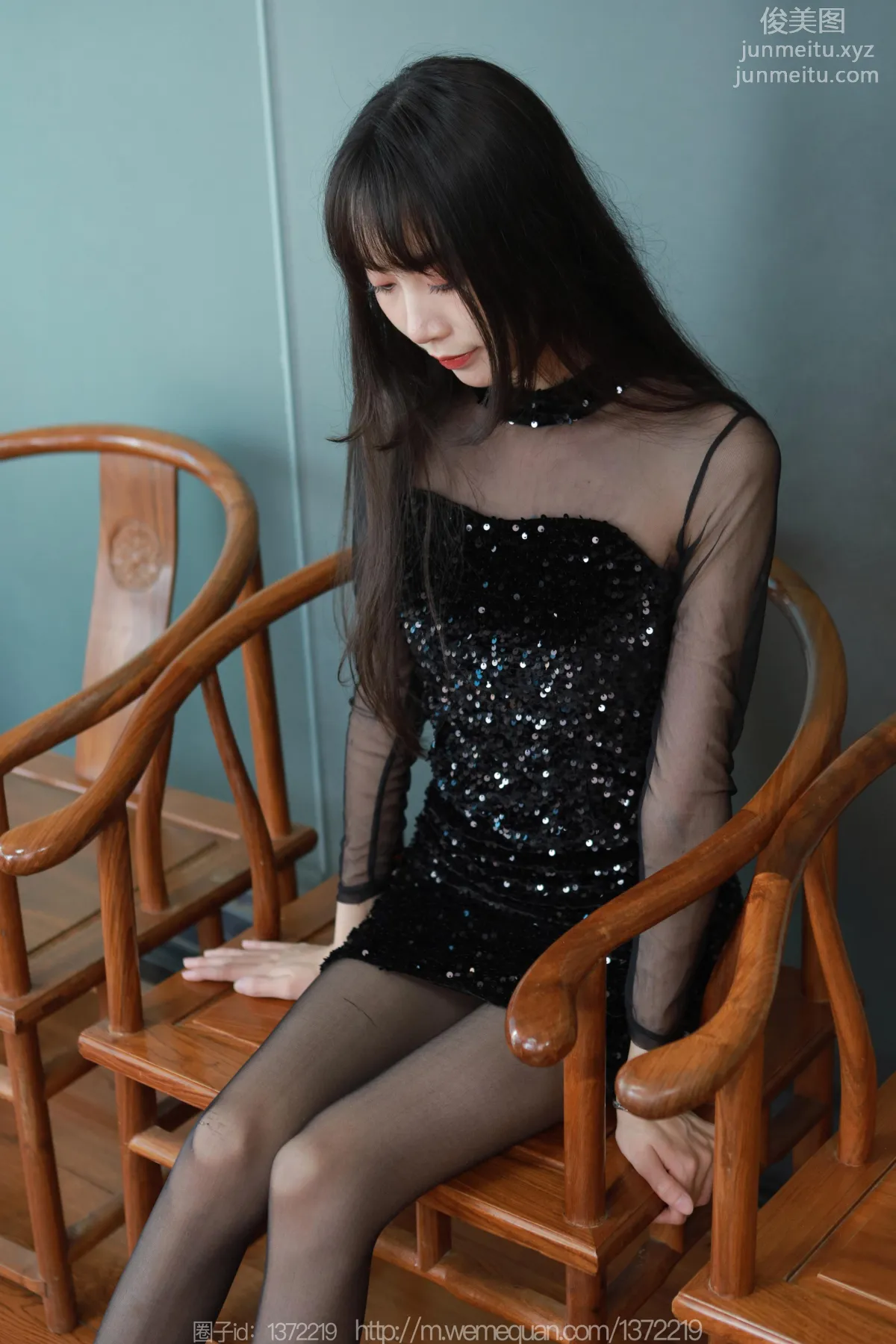[IESS] 2023.04.12 Silk Enjoyer 1419 Tuan Tuan, Sequin Black Stockings Dress [83P] photo 82