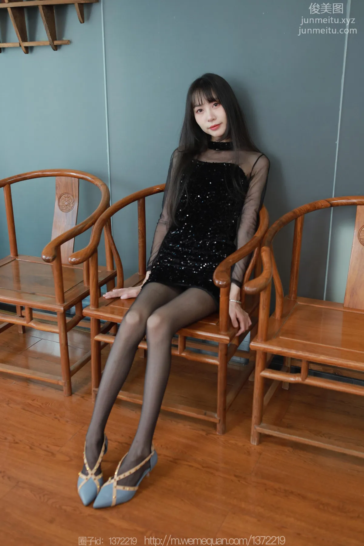 [IESS] 2023.04.12 Silk Enjoyer 1419 Tuan Tuan, Sequin Black Stockings Dress [83P] photo 83