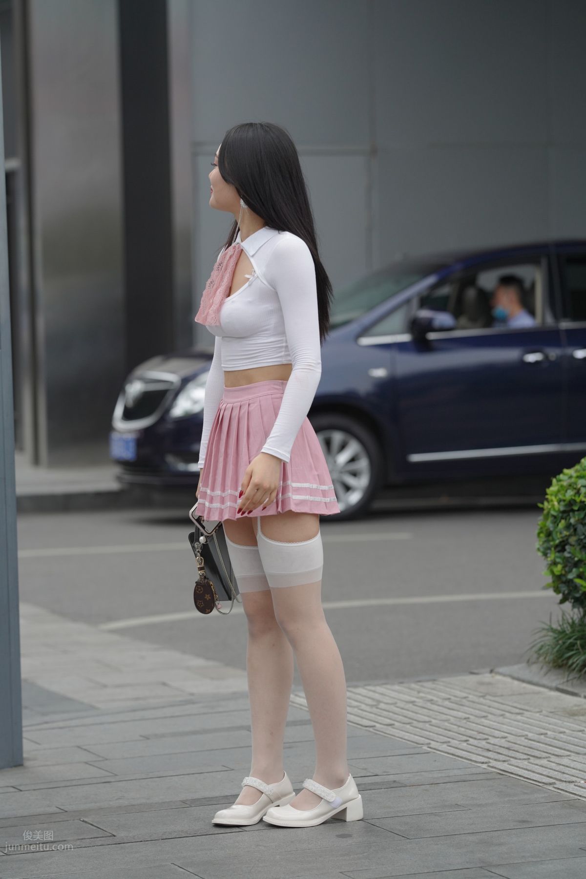 Mojing Street NO.161 Street Snap White Stockings Garter Beauty photo 3